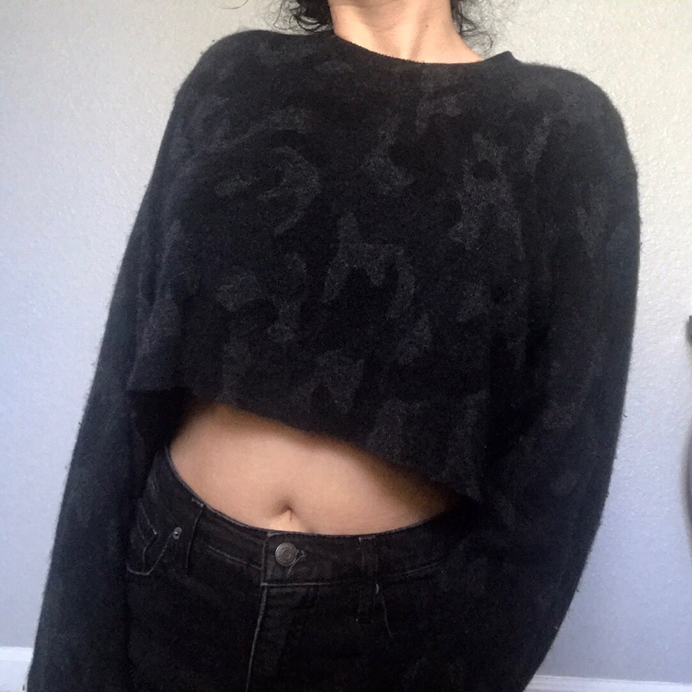 Cropped camo cashmere sweater